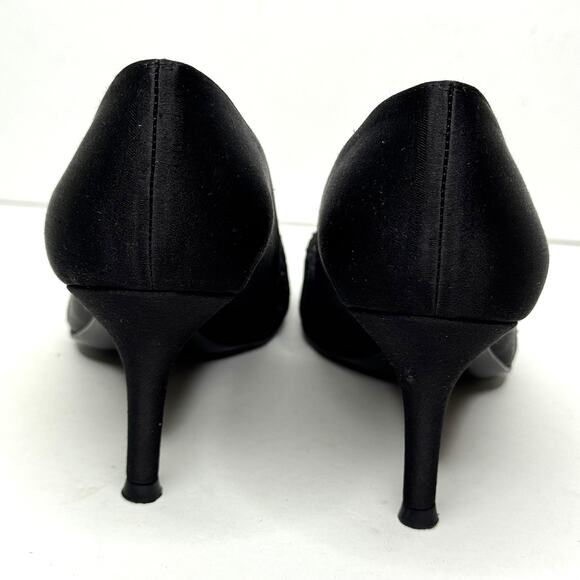 Stuart Weitzman Shoes Womens Size 7.5 Black Lace Crystal Peep Toe Satin Pumps - Picture 7 of 11